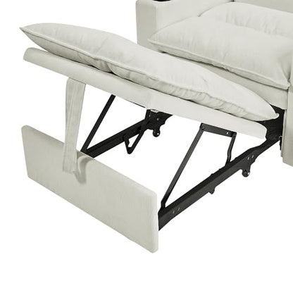Eafurn 3-in-1 Convertible Sleeper Chair Bed Recliner Daybed w/Adjustable Backrest, Velvet Upholstered Pull Out Reading Chairs Modern Futon w/Cup Holders for Small Spaces Living Room - color: Beige 36.14"
