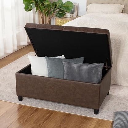 Rectangular Lift Top Storage Ottoman Bench, Faux Leather Storage Bench for Living Room Entryway Bedroom,Espresso - color: Espresso