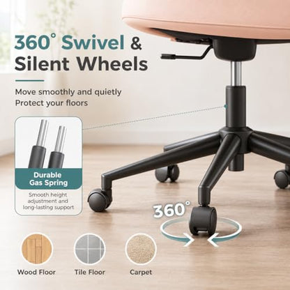 Ergonomic Home Office Desk Chair, PU Leather Computer Chair with Lumbar Support, Adjustable Height, 360° Swivel Rolling Wheels, Executive Task Chair for Office, Gaming, Meeting Room, Pink - color: Pink-standard Mid Back