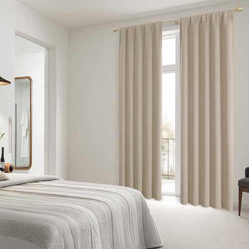 Biscotti Beige Curtains for Bedroom 90 Inches Long 2 Panels, Light Blocking Modern Living Room Curtains with Rod Pocket, Thermal Insulated Drapes Window Treatments, Each Panel 50" W x 90" L - color: Biscotti Beige, size: 50"W x 90"L (Pack of 2)