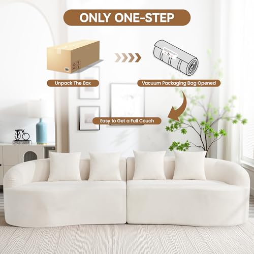 110" Boneless 4 Seater Sectional Sofa, Chenille Oversized Curved Cloud Couch, Modern 4-Seater Deep Seat Couches for Living Room, No Assembly, Beige - color: Beige, size: 4-Seater Sofa