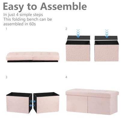 AmasSmile Ottoman Storage Bench,34" Teddy Velvet Folding Chest,Pink | Large Ottoman with Storage,Thicker Foam Padded Seat,Livingroom,Dorm,Bedroom,Entryway,Easy to install,34 x 13 x 13in - color: Pink-teddy Velvet