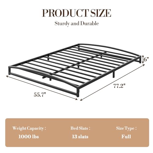 IDEALHOUSE Low Bed Frame, 6 in Full Size Metal Platform Bed Frame, Black | Arch Design, Heavy Duty Bed Frame, Strong Bearing Capacity, No Box Spring Needed, - color: 6 Inch Black, size: Full