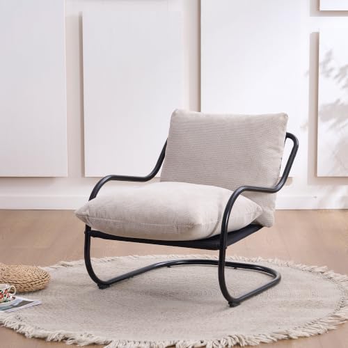 Ergonomic Low Profile Accent Armchair, Modern Upholstered Lounge Reading Chair with Heavy-Duty Metal Frame, Comfy Small Space Side Chair for Living Room Bedroom Office,Beige - color: Beige