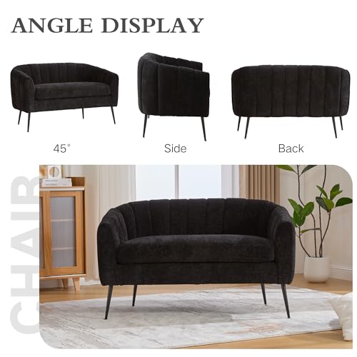 Chifee & Vingol Black Loveseat Sofa 50.2'' Wide Upholstered Loveseat Accent Couch with Metal Legs Modern 2-Seater Sofa for Living Rooms Bedroom Apartment Office,Black - color: S3055-black
