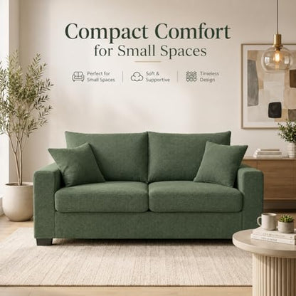 Dark Green 69'' Modern Loveseat Sofa | Upholstered 2-Seater Sofa for Living Room, Mid-Century Modern Love Seats with 2 Pillows, Deep Seat for Office Apartment - color: Dark Green
