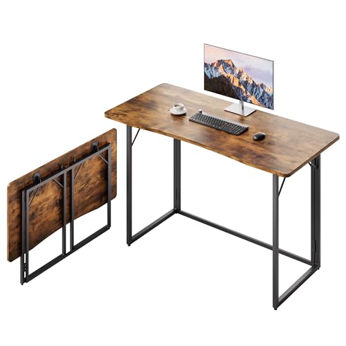 JOYMOOP 47.2" Rustic Brown Folding Desk No Assembly, Wooden Top, Large Size | Versatile Foldable Desk for Work, Study, Craft | Slim-Folding Storage | 150 lbs, Safe Corners | Metal Legs Foldable Table - color: Rustic Brown, size: 47.2" Width