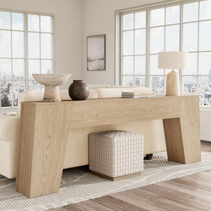 78-Inch Console Table for Entryway, Light Oak Brown | Extra Long Farmhouse Sofa Table Behind Couch, Natural Wood Accent Entrance Table for Living Room Hallway - color: Light Oak