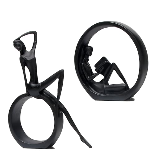 Modern Abstract Black Art Bookshelf Decor - Girl Statue Black Figurines for Home Office Living Room Table Decorations, Reading Figurines for Coffee Shelf Table Centerpiece (6.7inx4.72in) | Resin, Black Figurines, Home Office Living Room Table Desktop Bedr