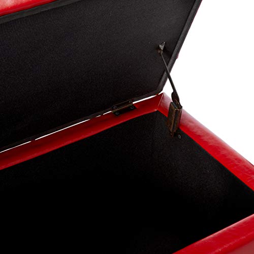 Adeco High End Red Classy Bonded PU-Leather Tufted Accents Rectangular Storage Bench Ottoman Footstool, - color: Red Pu