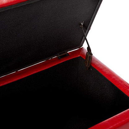 Adeco High End Red Classy Bonded PU-Leather Tufted Accents Rectangular Storage Bench Ottoman Footstool, - color: Red Pu