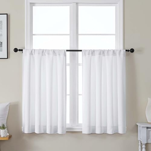 Gwine Pure White Short Curtains 36 Inches Long, Small Half Window Curtains Thermal Insulated Light Filtering Cafe Curtain for Bathroom Kitchen Basement Cabinet RV, 2 Panels, Each 40Wx36L - color: Pure White, size: 40"W x 36"L (Pack of 2)
