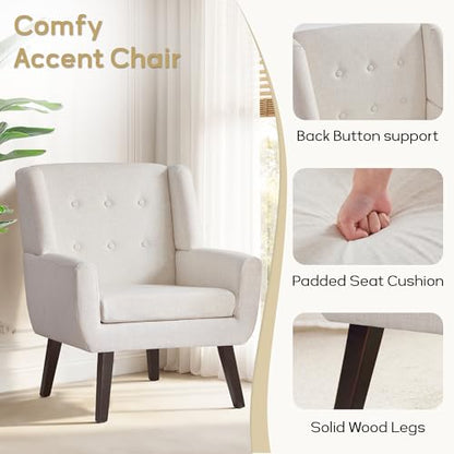 HUIMO Accent Chair for Living Room,Upholstered Button Linen Armchair Chair | Mid Century Modern Tufted Armchair with Fabric,Comfy Arm Chairs for Club Living Room Reading Bedroom,Waiting Room Beige - color: Beige