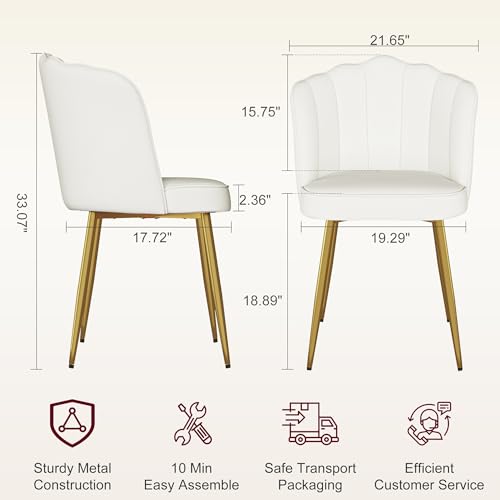VECELO Velvet Dining Chairs Set of 6, Modern Upholstered Kitchen Chairs with Thick Cushions, Curved Padded Backrest and Metal Legs, for Kitchen, Dining Room, Living Room, White - color: White, size: Set of 6