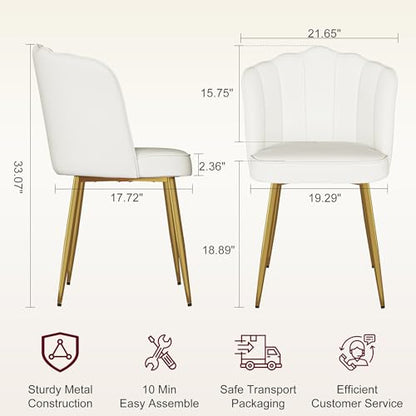 VECELO Velvet Dining Chairs Set of 2, Modern Upholstered Kitchen Chairs with Thick Cushions, Curved Padded Backrest and Metal Legs, for Kitchen, Dining Room, Living Room, White - color: White, size: Set of 2