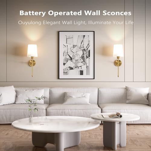Battery Operated Wall Sconces Set of 2, Wireless Rechargeable Dimmable Wall Light with 5600mAh RGB Bulb and Remote for Bedroom, Living Room, Hallway, Gold, 24in - color: Gold, size: 24 Inch Set of 2