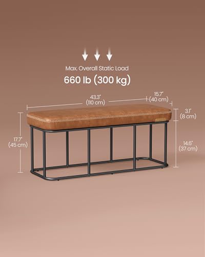VASAGLE Storage Ottoman Bench for Entryway, PU Leather, Loads 660 lb | Ottoman Bench, Transitional, with Stitching, Bedroom, Living Room, Caramel Brown, EKHO Collection ULOM085K01 - color: Caramel Brown, style: Steel Frame Bench