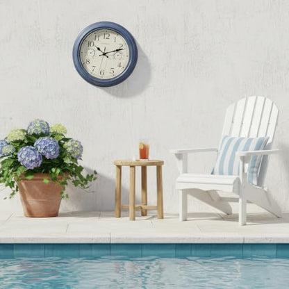 Crosstime 12 Inch Outdoor Clock Waterproof with Thermometer & Hygrometer – Silent Retro Wall Clock for Patio, Pool, Porch, Backyard, Bathroom – Blue - color: 12" Blue