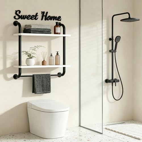 3 Tier Wall Shelves Over Toilet Rustic Industrial Floating Shelf - color: White, size: 2 tier