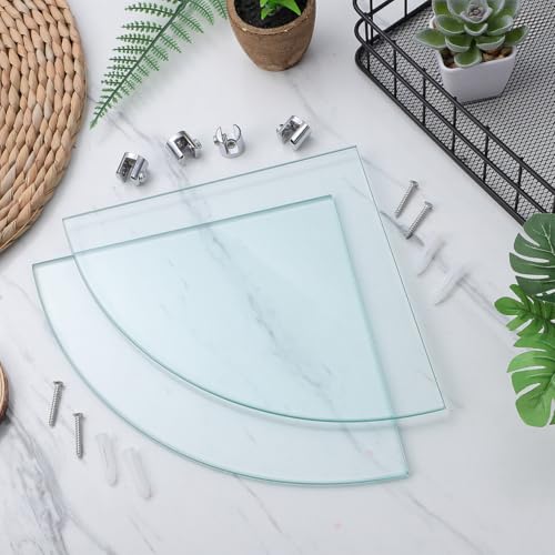 Bathroom Corner Shelf Wall Mount Glass Triangle Rack 7.8 Inch Floating Storage Holder for Shower and Bathroom Organization