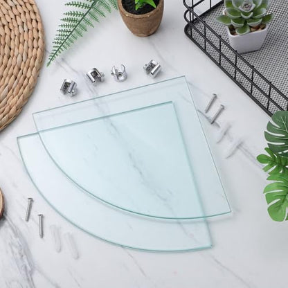 Bathroom Corner Shelf Wall Mount Glass Triangle Rack 7.8 Inch Floating Storage Holder for Shower and Bathroom Organization