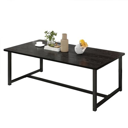 Black Rectangle Coffee Table for Living Room, 35.4 Inch | Easy Assembly, Modern Wood & Metal Living Room Tables, Mid Century Industrial Center Table for Small Spaces, Apartment - color: Black