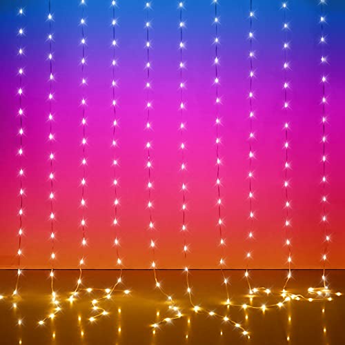 LED Curtain Lights, 9.8ft x 9.8ft 300 LED Color Changing String Fairy Lights Curtain Smart APP Control, Music & Voice Sync for Bedroom Wall Backdrop Indoor Outdoor Christmas Decorations - size: 300-LED RGB 9.8ft x 9.8ft