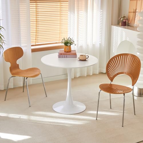 Round Dining Table, 31.5" Circle Tulip Table with Thickened Tabletop & Metal Pedestal, Mid Century Modern Bistro Table for Kitchen, Small Places, Living Room, Cafe (White) - color: Pearl White, size: 31.5"