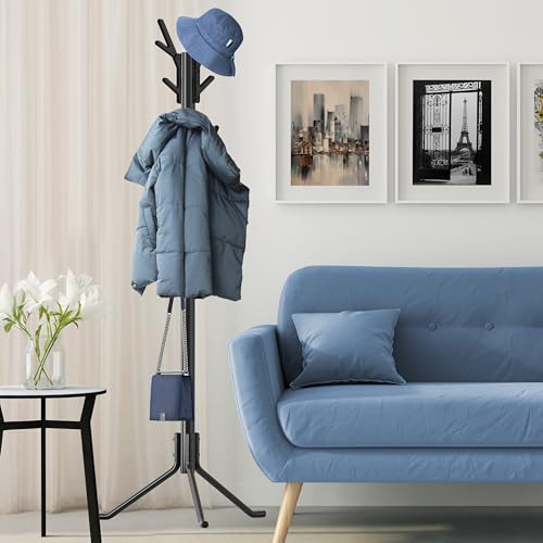 Simple Houseware Standing Coat/Hat Hanger Tree Shaped Rack, 18 Hooks, Black | For Entryway, Bedroom, and Hallway - color: Black