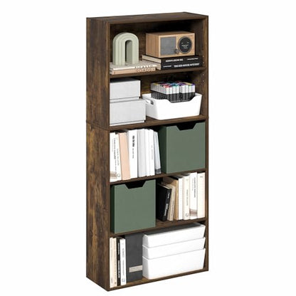 Furinno Jaya Book Shelf, 5-Tier Bookshelf, 52 Inch Tall Standing Bookcase with Adjustable Shelf, 9.5 x 23.6 x 52.6, for Home Office, Bedroom, Living Room, Amber Pine - color: Amber Pine, size: 5-Tier, 9.5 x 23.6 x 52.6