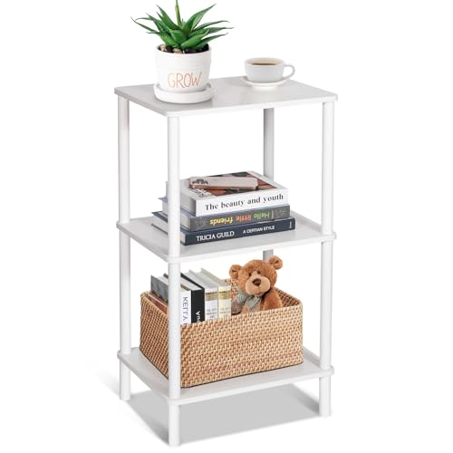 YGYQZ 3 Tier White Side Table ，Small End Table with Solid Wood Legs，28' Tall Bedside Table with Storage Shelf，Nightstand for Small Spaces，Living Room,Bedroom，Bathroom,No Tool Installation - color: Tall-white