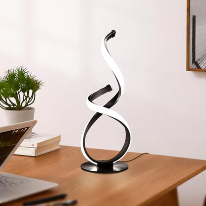 Modern Dimmable LED Spiral Touch Table Lamp for Nightstand | 3 Color Temperature Desk Lamp, Unique Bedside Light for Living Room, Bedroom, Cool Lamps for Ideal Gift, Black - style: S-Shape-Black