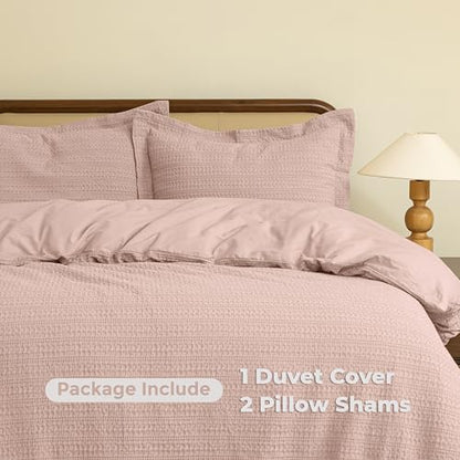 Dreamology Queen Duvet Cover Set, Waffle Duvet Cover, 100% Cotton Waffle | Duvet Cover Set with Zipper Closure, Soft Textured & Breathable Duvet Cover Queen,Bedding Set 3 Pieces (Dusty Pink) - color: Dusty Pink, size: Queen