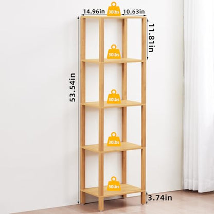 YUFAM 5 Tier Tall Narrow Bookshelf, Skinny Bookcase, Wooden Shelf, Natural | 54'' Tall Thin Book Shelf, Skinny Book Shelf for Modern Narrow Industrial Shelf fits Living Room, Office, Bedroom, Kitchen - color: Natural, size: 5-Tier