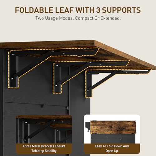 Kitchen Island with Power Outlet & Drop Leaf, Kitchen Rolling Island with Rotating Organizer, Kitchen Island Cart with Storage Cabinet, Mobile Island Table for Kitchen, Black and Rustic Brown - color: Black + Rustic Brown