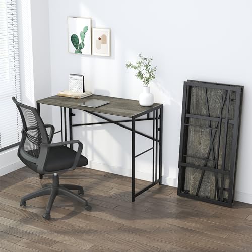 Lutown-Teen 35 inch Narrow Folding Desk, Black Oak | Writing Gaming Computer Camping Desk for Small Spaces, No Assembly Required Home Office Table - color: Black Oak, size: 35 Inch