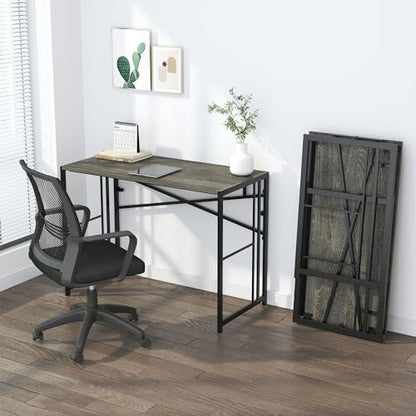 Lutown-Teen 35 inch Narrow Folding Desk, Black Oak | Writing Gaming Computer Camping Desk for Small Spaces, No Assembly Required Home Office Table - color: Black Oak, size: 35 Inch