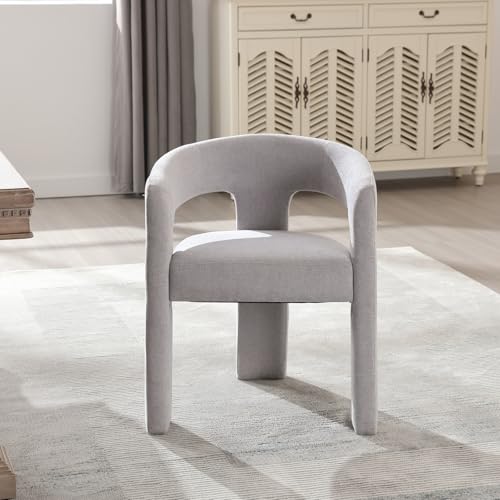 HNY Modern Chenille Barrel Single Dining Chair, Grey | Upholstered Accent Armchair With 18.9" Wide Seat No Assembly Required For Living Room Bedroom Vanity Small Spaces - color: Grey Chenille