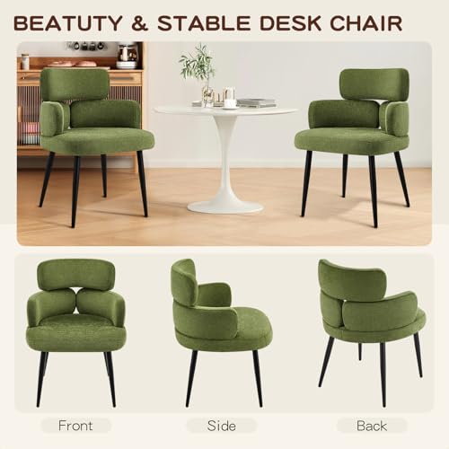Accent Dining Chair with Arms, Modern Upholstered Side Chair with Soft Fabric Black Metal Legs, Comfy Spacious Seat & Back for Dining Room/Living Room/Bedroom, Green - color: Green, size: Set of 1