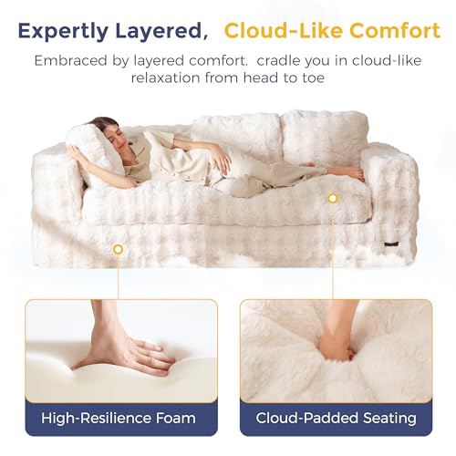 MAXYOYO 3-Seater Boneless Sofa Couch, Modern Bubbled Sofa for Living Room, Soft Bean Bag Chair High-Density Foam Couch with Pillows, No Assembly Required - color: Bubble Beige, size: 3 Seater