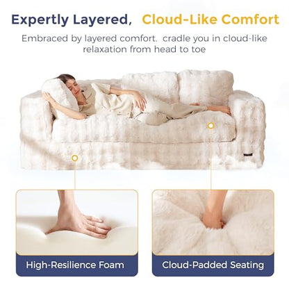 MAXYOYO 3-Seater Boneless Sofa Couch, Modern Bubbled Sofa for Living Room, Soft Bean Bag Chair High-Density Foam Couch with Pillows, No Assembly Required - color: Bubble Beige, size: 3 Seater