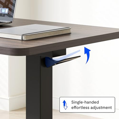 FLEXISPOT H7 32" Pneumatic Height-Adjustable Overbed Table with Wheels | C-shaped bedside table,Medical End Table,Rolling Cart TV Tray,Laptop desk for Hospital Home use,31.5"W x 17.7"D,Mahogany - color: Mahogany, size: Large