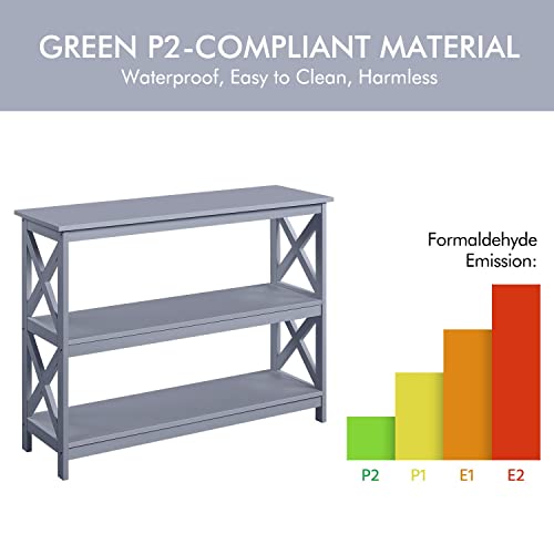 Yaheetech 42"L Console Table 3-Tier Narrow X-Frame Open Storage Shelf, Gray | Sofa Table for Entryway, Hallway and Living Room, Slim 14" Depth, Powder-Coated MDF, 88 lb Top Load, Easy Assembly - color: Grey