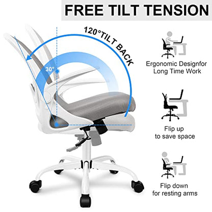 Office Chair Ergonomic Desk Chair with Adjustable Lumbar Support and Height, Swivel Breathable Desk Mesh Computer Chair with Flip up Armrests for Conference Room（Gray） - color: Grey