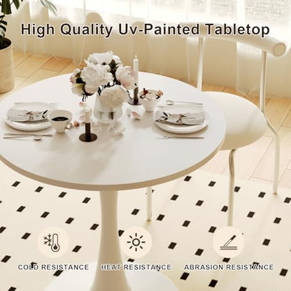 Recximi White Round Dining Table for 2 Person, 24 Inch Small Tulip Table with Metal Pedestal for Living Room, Mid Century Modern Kitchen Table for Kitchen, Office, Pub, Bar, Bistro, Circle Cafe Tables - color: White