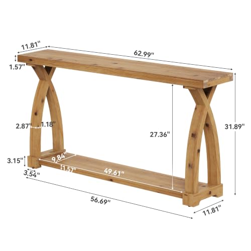 Wood Console Table for Entryway, 63" Entryway Table with Storage | Farmhouse Narrow Long Sofa Table with 2-Tier Shelves, Couch Table Behind Sofa for Entrance, Foyer, Living Room, Rustic Brown - color: Rustic Brown