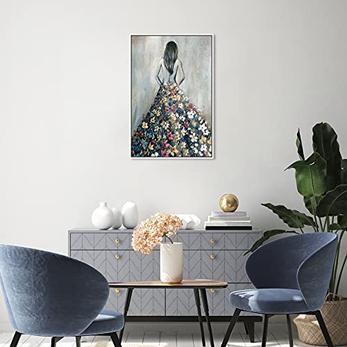 Oliver Gal Girl with Flower Thoughts Canvas Print Wall Art for Living Room, Bedroom, and Bathroom, 20" x 30", White Floater Frame - color: White Floater Frame, size: 30"L x 20"W
