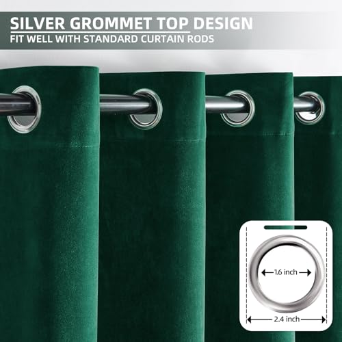Joydeco Dark Green Velvet Curtains 63 Inches Long, Luxury Grommet Blackout Curtain 2 Panels, Thermal Insulated Privacy Room Darkening Window Drapes for Bedroom Living Room Home Theatre (52Wx63L) - color: *Grommet | Dark Green, size: 52"W x 63"L (Pack of 2