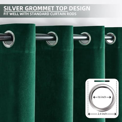 Joydeco Dark Green Velvet Curtains 63 Inches Long, Luxury Grommet Blackout Curtain 2 Panels, Thermal Insulated Privacy Room Darkening Window Drapes for Bedroom Living Room Home Theatre (52Wx63L) - color: *Grommet | Dark Green, size: 52"W x 63"L (Pack of 2