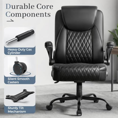 GTPOFFICE Executive Office Chair with Comfortable Lumbar Support, Ergonomic Gaming Chair with Flip-up Armrests & Zoned Pressure-Relief Cushion, Comfy PU Leather Desk Chair, Light Black - color: Light-black